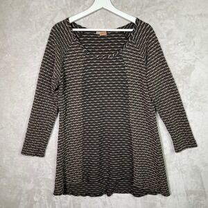 Tianello Top Womens Size Large Brown Puckered Texture Lagenlook Tunic Casual